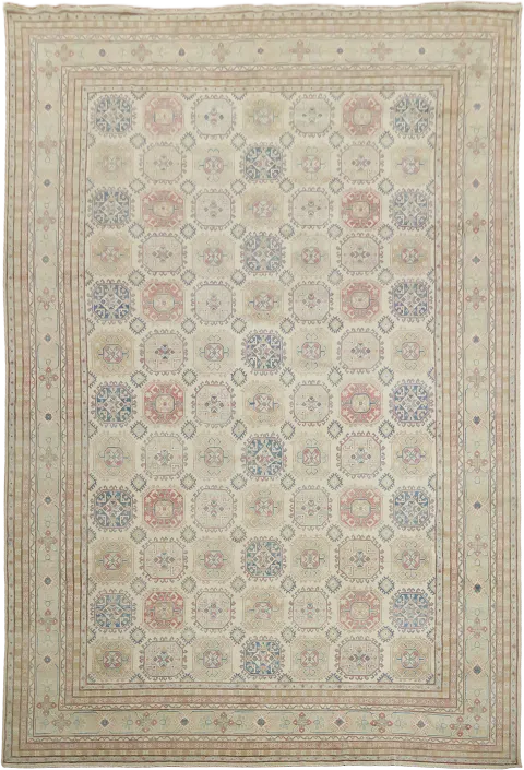 Beige and Blue Geometric Wool Kazak Palace Rug 13'x19'