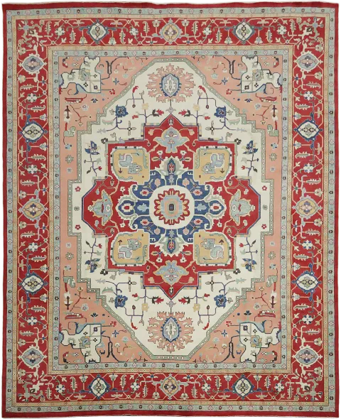 Red and Ivory Heriz Serapi Oriental Traditional Large Room Rug 12'x15'