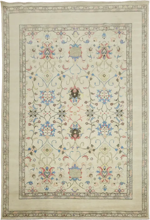 Soft Beige and Blue Traditional Rug with Delicate Embroidery 10'x14'
