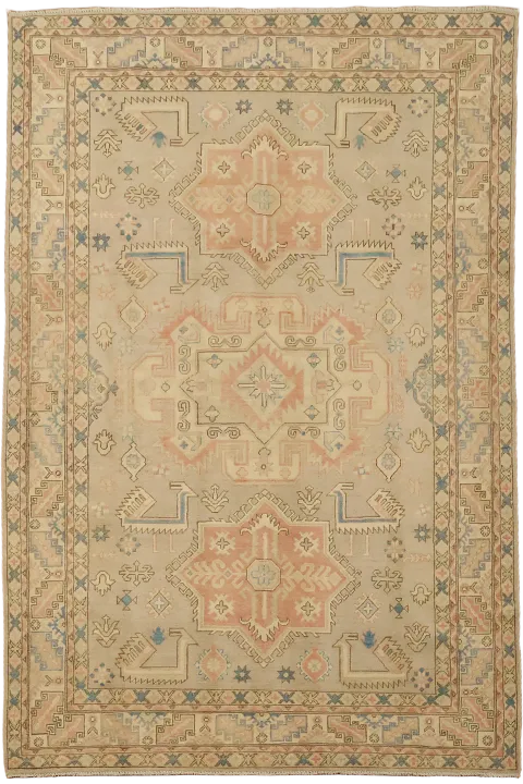 Vintage Charm Meets Elegance in This Exquisite Persian Wool Kazak Rug Design 7x10
