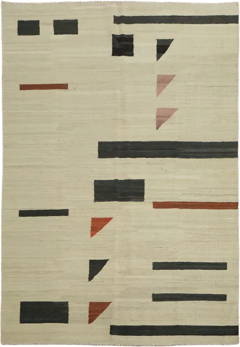 Hand-Woven Contemporary Moden Turkish Kilim Rug with Abstract Designs 7x10