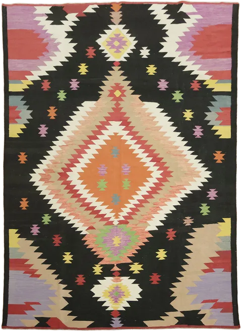 Contemporary Southwest Pattern Tukish Kilim Rug with Vibrant Geometrics 9x12