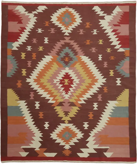 8x10 Vibrant Multicolor Geometric Handwoven Kilim Rug
