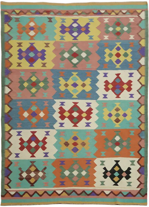 Bold Multicolor Handwoven Turkish Kilim Area Rug 6x8