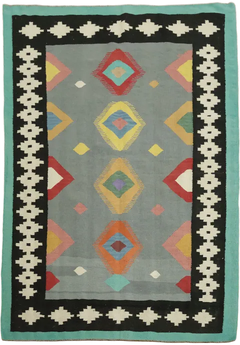 Gray Geometric Turkish Kilim Rug 5x7