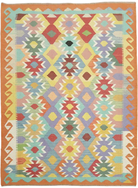 5x7 Handwoven Colorful Geometric Turkish Kilim Rug