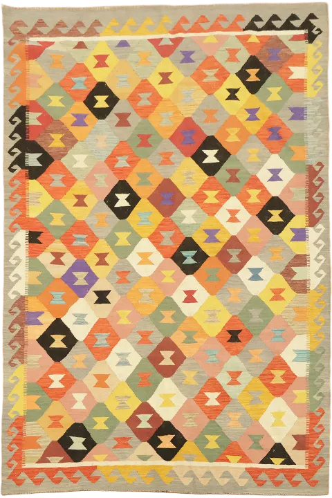 7x10 Multi-Color Geometric Turkish Kilim Rug