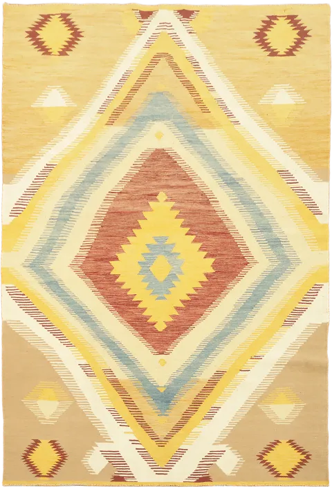 Yellow Southwest Geometric Turkish Kilim Area Rug 7x10