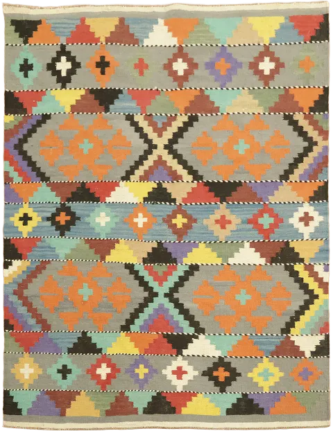 Colorful South-western Style Handwoven Kilim Turkish Rug 5x6 ft