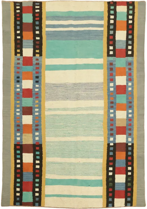 Colorful Stripe and Square Pattern Kilim Rug 5'x7'