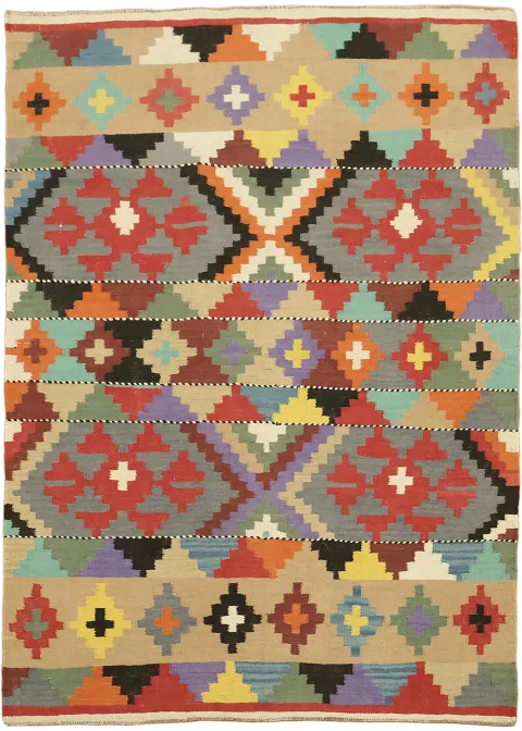 Colorful Tribal-Inspired Kilim Turkish Rug 6' 5'' x 4' 7''