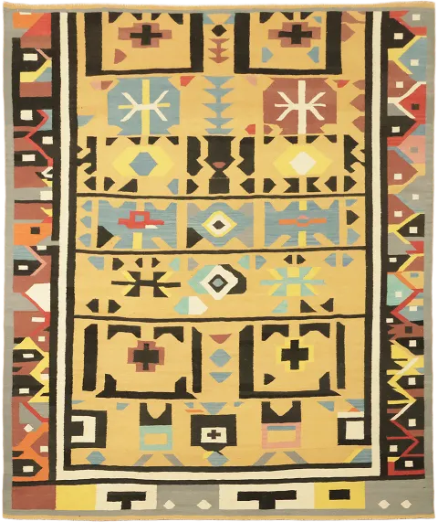 Vibrant Kilim Turkish Rug with Earth Tones and Geometric Patterns 8x10