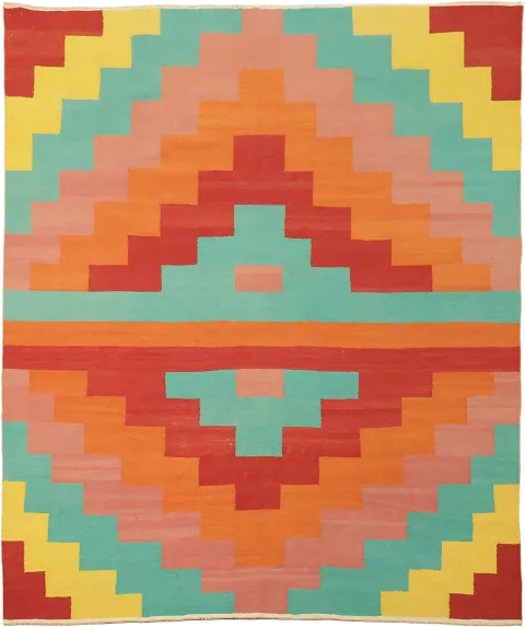 Southwestern Inspired Turkish Kilim Rug with Dynamic Symmetrical Design 8'x10'