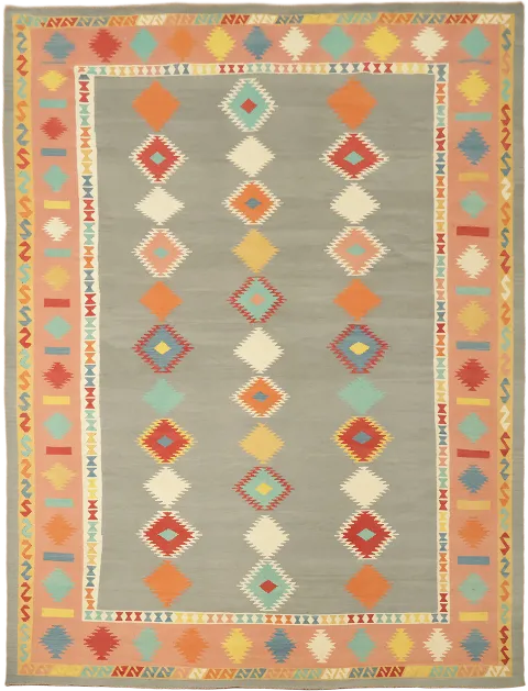 Contemporary Turkish Kilim Rug with Geometric Shapes and Colors 10x13