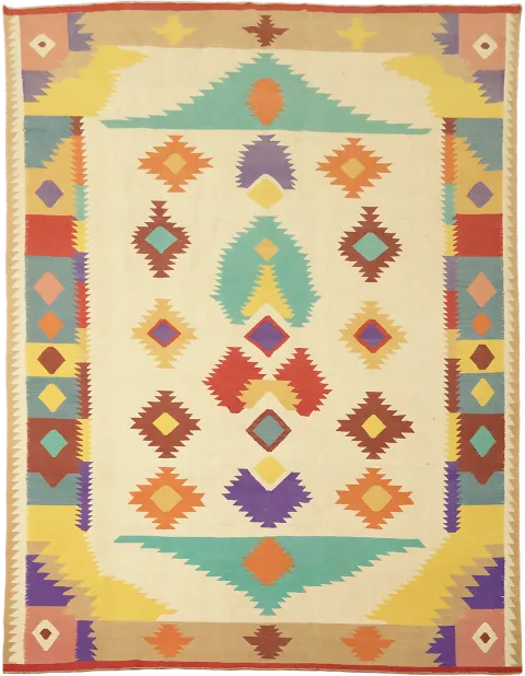 Vibrant Geometric Pattern Kilim Turkish Rug for a Bold Living Space 10x13
