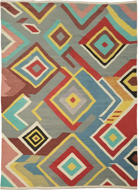 Colorful Diamond Pattern Wool Rug for a Contemporary Look 9x13