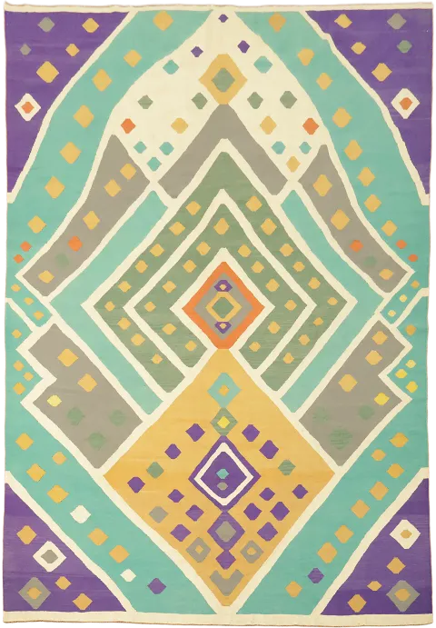 Eclectic Kaleidoscope-Inspired Turkish Kilim Rug with Bold Symmetrical Design 9'x13'