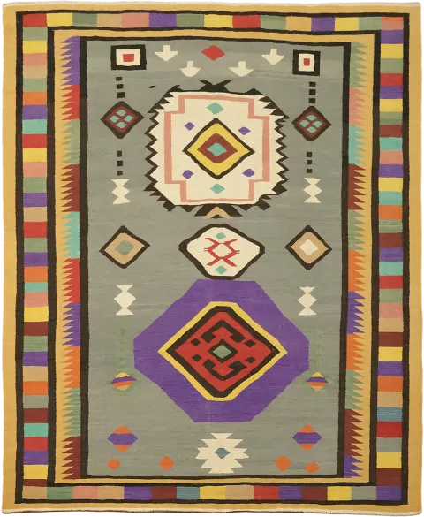 Vibrant Geometric Pattern Turkish Kilim Rug for a Colorful Room Accent 8'x10'