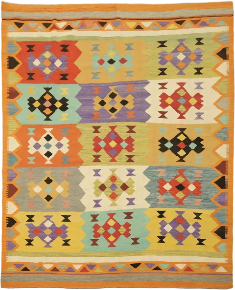 Hand-Woven Flatweave Tukish Kilim Rug with Unique Geometric Design 8x10