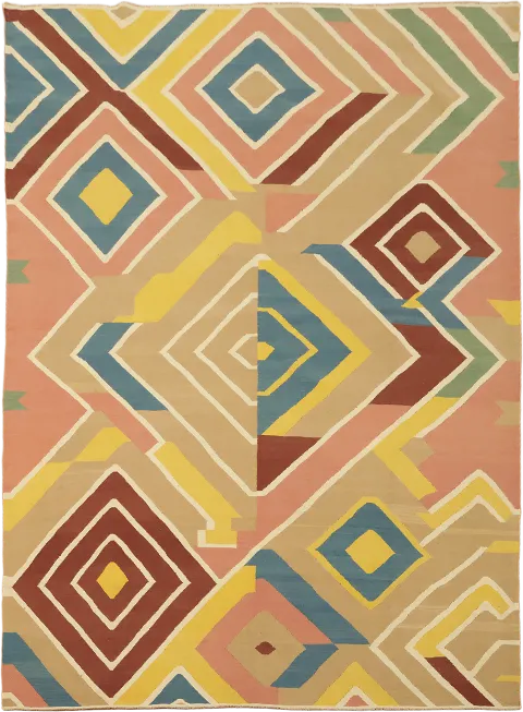 Geometric Turkish Kilim Colorful Diamond Patterned Rug for Modern Spaces 8'x11'