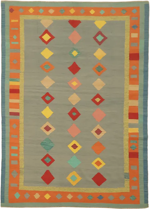 Vibrant Geometric Fusion Rug Flat-Weave Turkish Kilim Carpet 8'x11'
