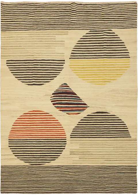 Bold Geometry Modern Turkish Kilim Rug with Innovative Striped Pattern 7'x10'