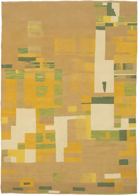 Contemporary Abstract Flat-Weave Turkish Kilim Rug with Warm Earthy Tones 6'x8'