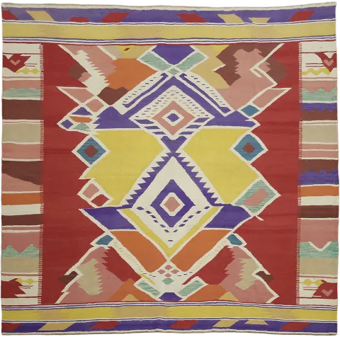 Cultural Boho Decor Turkish Kilim Square Rug with Abstract Patterns 8'x8'