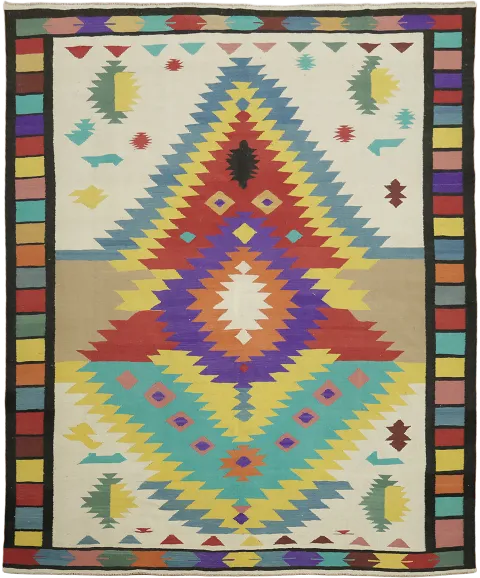 Bold Southwestern Style Turkish Kilim Rug with Vibrant Geometric Patterns 8'x10'