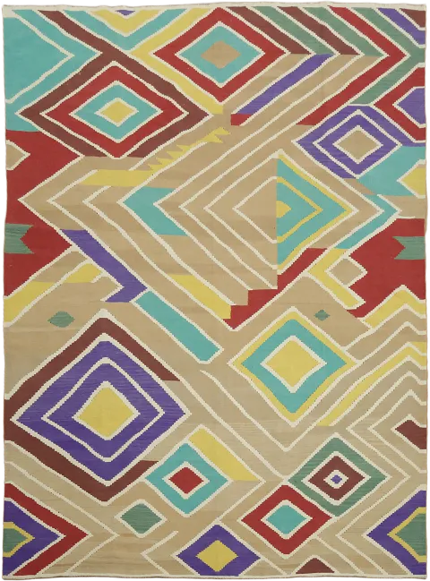 Bold and Bright Geometric Flat-Weave Turkish Kilim Contemporary Rug 8x11