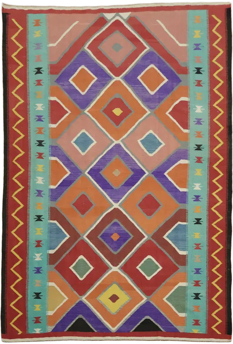 Colorful Southwest Patterned Turkish Kilim Rug - Perfect Living Room Accent 7x'10'