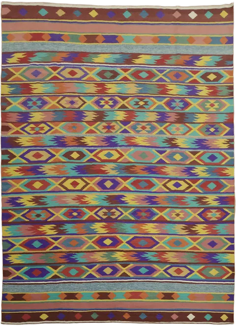 Traditional flat-weave Kilim Turkish Color-Full Tribal Rug 9x12