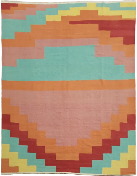 Bright and Bold Geometric Flat-Weave Turkish Kilim Rug for Modern Living Spaces 9x12