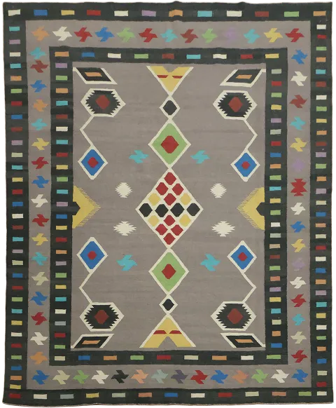 Grey Kilim Turkish Southwestern-Inspired Rug Perfect for Living Spaces 9'x11'