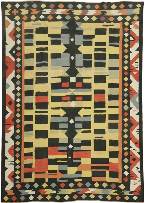 Southwestern Flair: Colorful Geometric Kilim Turkish Rug Design 9x12