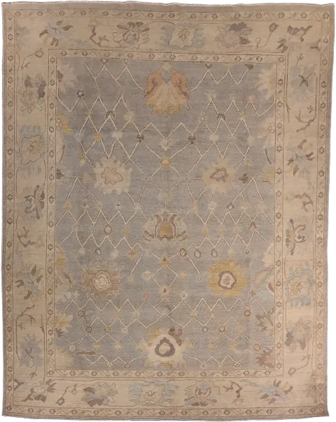 Top Quality Muted Grey Geometric Oriental Wool Oushak Turkish Area Rug 8x10