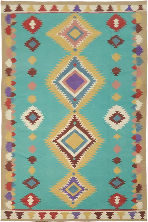 Kilim Turkish Large Geometric Wool Rug 10x15