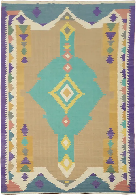 Handwoven Kilim Turkish Artisan Rug Rich with Colorful Tribal Motifs 10'x14'