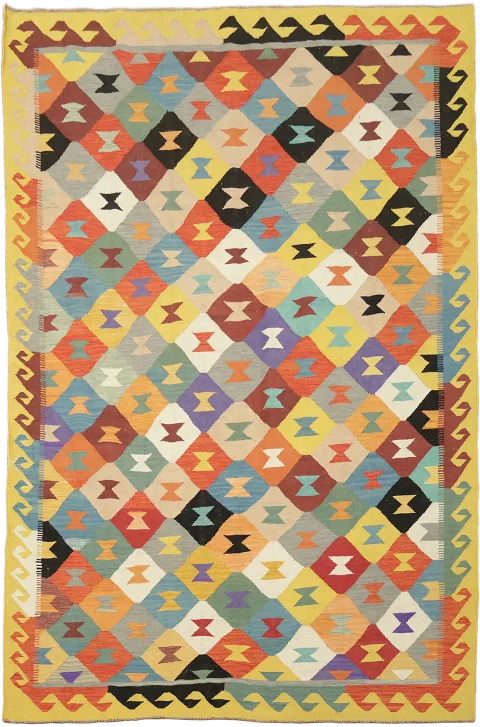 Colorful Patchwork Kilim Rug for a Modern Bohemian Home 7x10