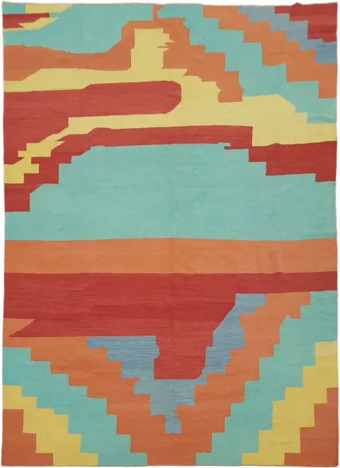 Vibrant Southwestern Style Handwoven Turkish Kilim Wool Area Rug 10x13
