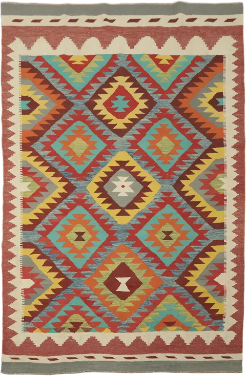 Traditional Southwestern Style Turkish Kilim Flat-Weave Rug 6'x10'