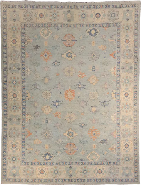 Outstanding! All Over Geometric Muted Grey Oushak Turkish Area Wool Rug 9x12
