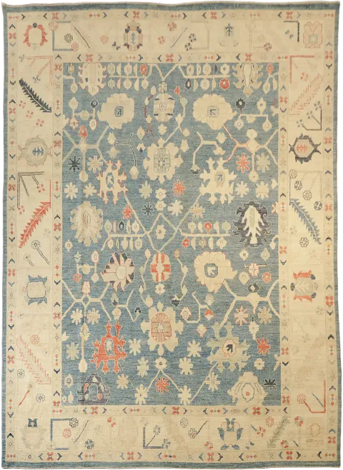 Outstanding Blue Oriental Oushak Turkish Large Wool Rug 10x14