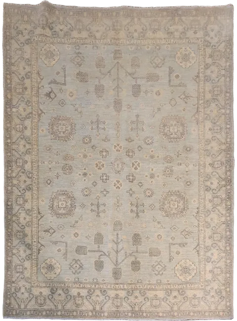 All Over Geometric Muted Grey Oriental Oushak Turkish Wool Rug 5x7