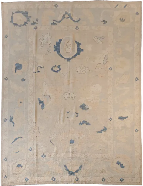 Decorative Muted Wool Oushak Turkish Area Rug 9x12