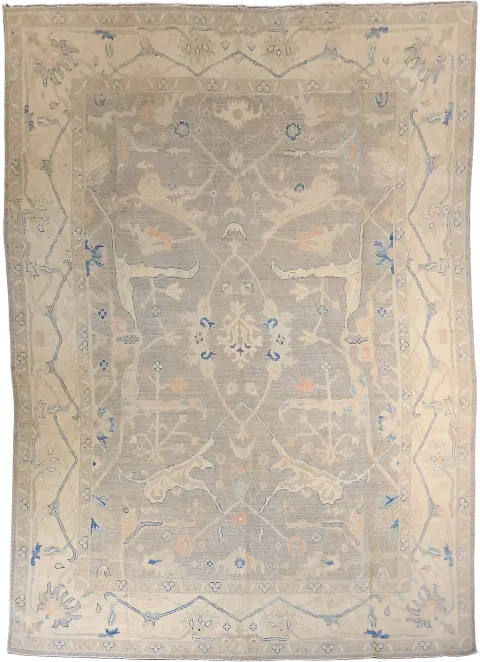 Must See! Muted Grey Oushak Turkish Area Wool Rug 9x12