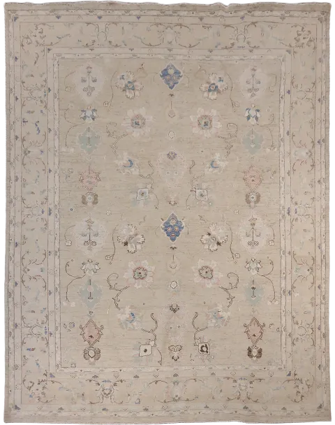 Stunning Muted Oriental Oushak All Over Floral Wool Rug