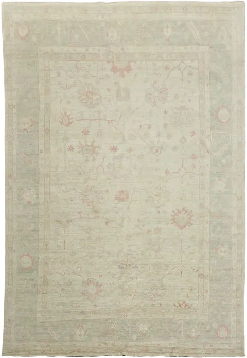 Classic Vintage-Style Wool Oushak Rug with Soft and Subdued Tones 11x16