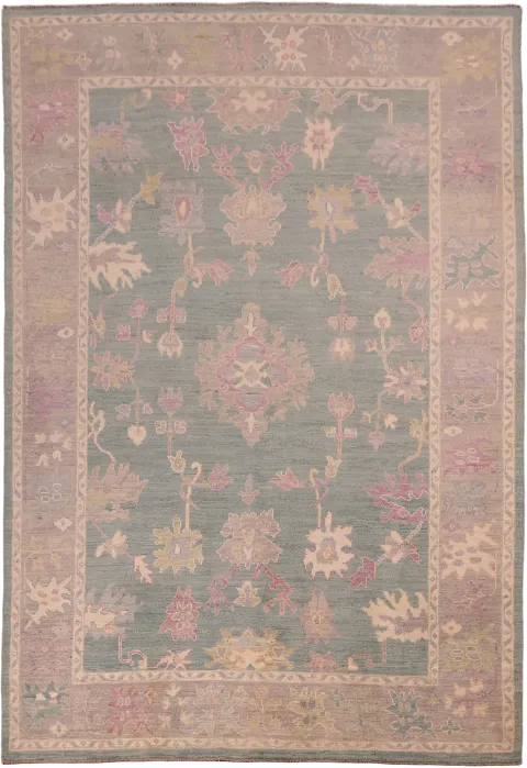 Green All Over Floral Oriental Wool Oushak Turkish Area Rug 6x9