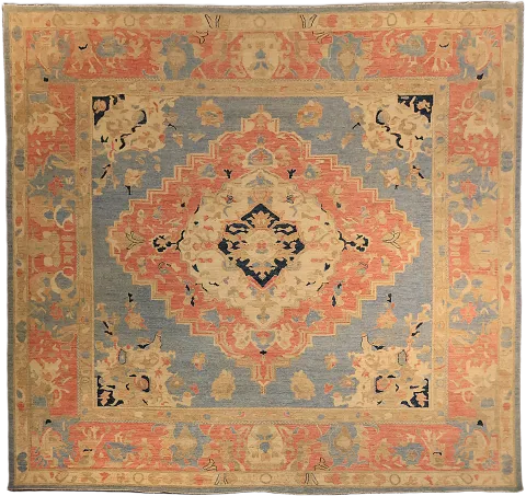 Palace Size Geometric Grey Oushak Turkish Large Square Wool Rug 13x12